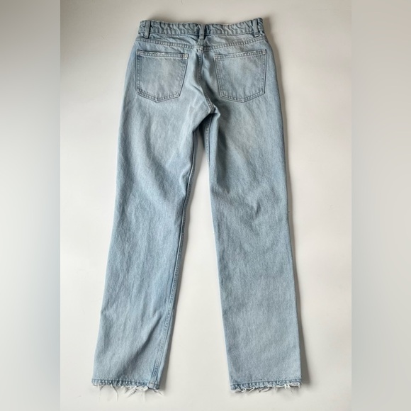 Zara 100% Cotton Straight Leg Jeans Light Wash Raw Hem Size 6 - Picture 4 of 9